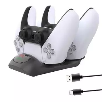 Док-станция для зарядки контроллера Dual Sense Двойное зарядное устройство с USB для PS5 USB Внешнее Package:9*3.7*18.3cm чёрный