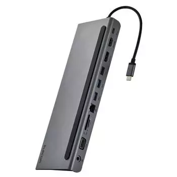 Док-станция ELECOM USB-C Hub 11-в-1 для ноутбука с наклонной подставкой, совместимый с USB PD, блок питания мощностью 100 Вт, совместимый с тремя дисплеями (HDMI, DisplayPort, VGA-оборудование