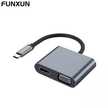 Док-станция FUNXUN 4 в 1, концентратор USB C, адаптер типа C к двойному HDMI, расширение экрана 4K, 60 Гц, USB 3,0 для ноутбука, телефона, ПК