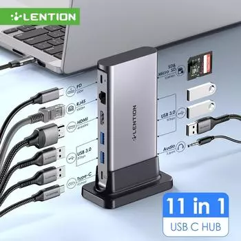 Док-станция LENTION 10 В 1 Type-C HD 4K @ 60 Гц PD100W Картридер Type-C Адаптер USB 3.0 USB-концентраторы для нового ноутбука MacBook Pro Air — 10 в 1