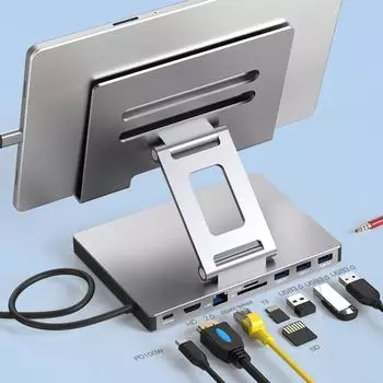 Док-станция Подставка для ноутбука Алюминиевый сплав Многопортовый концентратор HDMI-совместимый PD USB3.0 TF RJ45 Ethernet Док-станция USB C