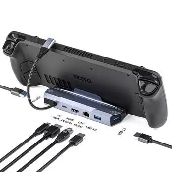 Док-станция расширения 6-в-1 USB-C - HDMI для Steam Deck, консолей Nintendo, ROG с поддержкой Gigabit и 4K Six in One