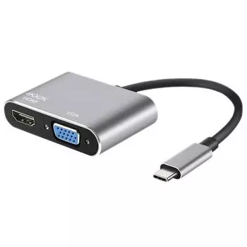 Док-станция расширения USB-C в HDMI и VGA 4K для двух дисплеев 2 in 1 серый