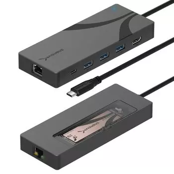 Док-станция SABRENT с SSD 90 Вт, 1 USB, 2 порта USB HDMI RJ45, 1GbE, док-станция, концентратор USB-C, 6-портовый слот M.2, порты PD3.0, 2.0 и 3.0 Type-A, 2.0 4K при 60 Гц,