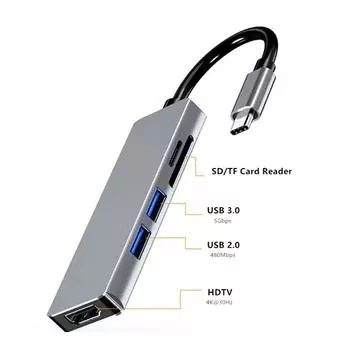 Док-станция 6 в 1 Type C, 4K 30 Гц HDMI-концентратор, разветвитель USB C Type C на HDMI USB 3.0 2.0 TF/SD PD, концентратор для быстрой зарядки, аксессуары для ноутбуков