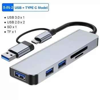 Док-станция типа C 8 в 2, USB-разветвитель, адаптер USB C-концентратор, высокоскоростная передача 5 Гбит/с, USB 3.0 2.0 3.5, аудиоразъем, устройство чтения карт SD/TF, OTG-адаптер 5 in 2