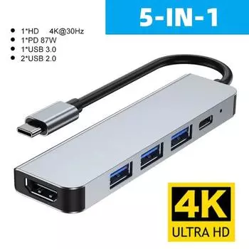 Док-станция типа C USB C-концентратор до 4K 30 Гц HDMI-совместимый разветвитель USB 3.0 Адаптер PD 87 Вт для зарядки Macbook Pro Аксессуары для ноутбуков