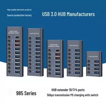 Док-станция USB 3.0 с алюминиевым концентратором, 4/7/10 портами и зарядкой Type-C 985G-4 ports 3.0