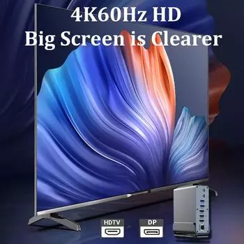 Док-станция USB C 15 в 1 HDMI DP 4K HD Вертикальный USB C HUB с тремя мониторами, RJ45 1000M, USB 3.0/2.0, PD 3.0, SD/TF, Audio 3.5