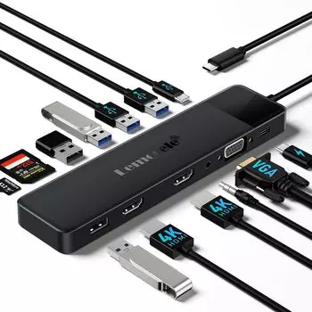 Док-станция USB C 2 HDMI Двойной HDMI 3 Расширение экрана USB-концентратор Дисплей MST VGA Двойной 2 экрана Мультидисплей Тройной дисплейный концентратор Аудио 13-в-1 4K@30 Гц чёрный