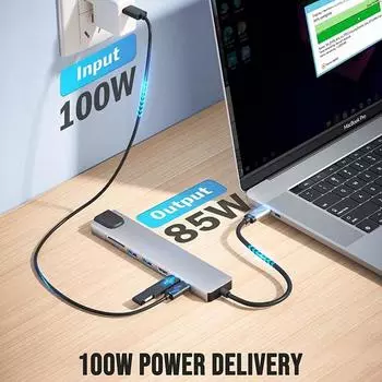 Док-станция USB C 8-в-1, USB C HUB, адаптер Type C 3.1 на HDMI 4K 30 Гц, USB 3.0 HUB, разветвитель USB C для ПК, ноутбука Macbook Pro