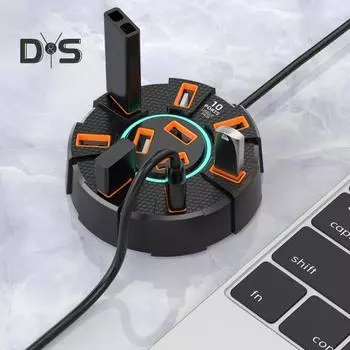 Док-станция USB HUB с 10 портами, высокоскоростная передача данных, помехоустойчивое стабильное соединение, док-станция расширения 60cm чёрный