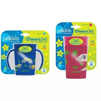 Доктор. Brown Infants Jungle Набор из 2 тренировочных чашек с защитой от проливания на 360 градусов, синий (200мл), красный (300мл), 1 комплект, популярные корейские товары для родителей
