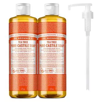 Доктор. Средство для умывания лица и тела Tea Tree Pure Castile Soap от Bronner s 475 мл x 2 + дозатор, 1 набор