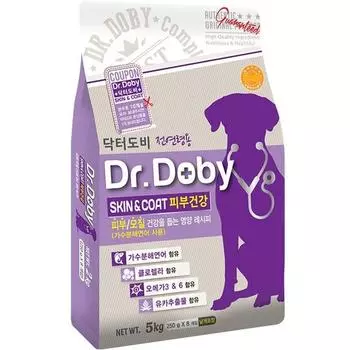 Доктор. Сухой корм Dobby для всех возрастов Skin & Coat для здоровья кожи, улучшение состояния кожи и шерсти, 5 кг, 1 шт., Корейский шампунь для домашних животных