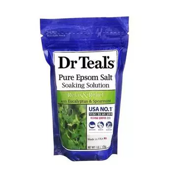 Доктор. Teal s Pure Epsom Salt Раствор для замачивания Соль для ванн со вкусом эвкалипта и мяты, 450 г, 1 шт.