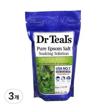 Доктор. Teal s Pure Epsom Salt Раствор для замачивания Соль для ванн со вкусом эвкалипта и мяты, 450 г, 3 шт.