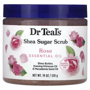 Доктор. Teal s, Скраб с сахаром ши, эфирное масло розы, 19 унций (538 г)