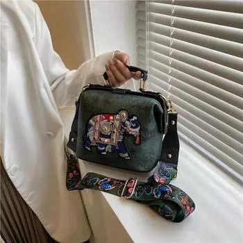 Докторская сумка Экзотический стиль вышитая сумка Сращивание мультфильм женская сумка Индийская анимация сумка-мессенджер белый