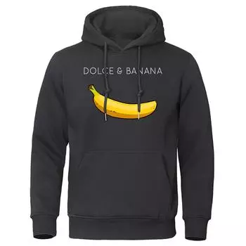 Dolce & Banana Милая печатная мужская толстовка с капюшоном Свободная повседневная одежда Модные теплые флисовые толстовки с капюшоном Индивидуальная уличная хип-хоп толстовка L бежевый