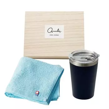 Dolce Duo Термостакан Imabari Набор полотенец с крышкой, термоизоляционный подстаканник из нержавеющей стали с вакуумной изоляцией, двухслойное полотенце для лица 370 мл, темно-синее, дневное, синее тёмно-синий