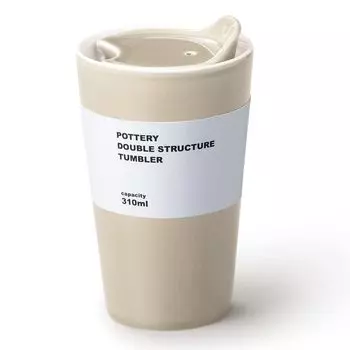 Dolce Duo Tumbler Ceramic Cup Double Structure with Lid 310ml Beige Birthday Present Thermal/Cold CT-1685