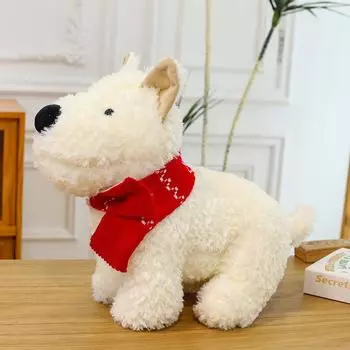 Doll Cartoon Dog Plush Animal Wearing Scarf High Elasticity Pp Cotton Filling Red Scarf,35cm