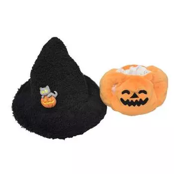Doll Clothes Halloween Pumpkin Overalls Plush Doll Costume with Black Hat Cute Outfit for 15cm Dolls Display B
