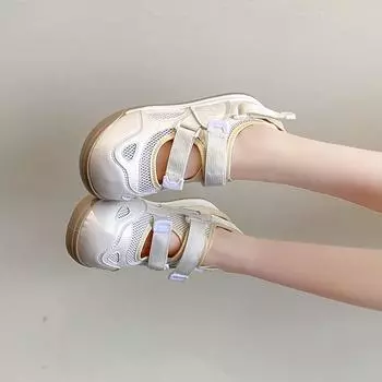 Doll head summer Velcro beach sandals breathable thick sole small hollowed casual shoes 35