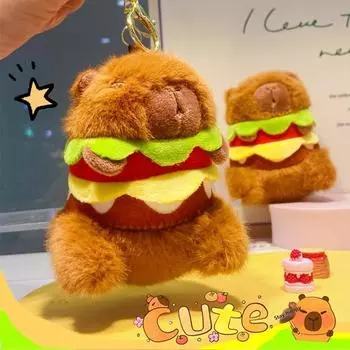 Doll Series Capybara Wearing Headgear And Wings Design Plush Keyring Gift For Hamburger Cap