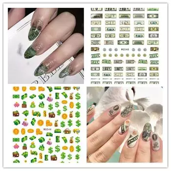 Долларовый богатый стиль Маникюрные наклейки Наклейки для ногтей Аппликации для дизайна ногтей Украшения для дизайна ногтей WG548