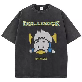 Dollduck Дизайн Мультфильмов Мужская Уличная Одежда Выстиранная Дышащая Футболка с Коротким Рукавом Модная Летняя Прохладная Мужская Футболка S