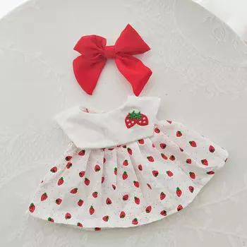Платье для кукол «Клубника» и заколка-бантик, аксессуары для одежды ручной работы, повседневные наряды для девочек ростом 38 см
