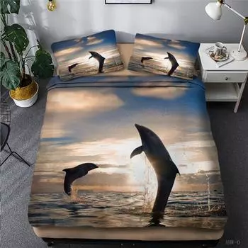 Dolphin 3D Duvet Cover set King Queen Double Twin Single Size Bed Linen Set 230x230cm