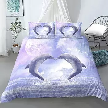Dolphin Duvet Cover Set Cute Kawaii Wild Animals King Queen Full Size Polyester Bedding Set for Kids Boys Girls Comforter Cover EU single(135x200cm)