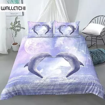 Dolphin Duvet Cover Set Cute Kawaii Wild Animals King Queen Full Size Polyester Bedding Set For Kids Boys Girls Comforter Cover EU single(135x200cm)