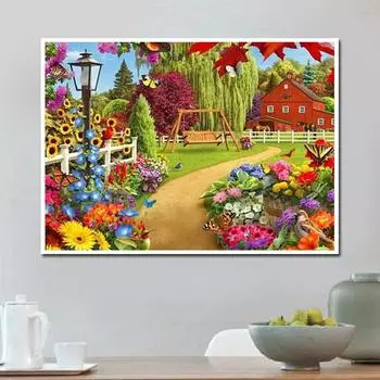 Дом 5D DIY Алмазная картина Двор Сад Вышивка Крестом Горный хрусталь Мозаика Домашний декор 20X30CM