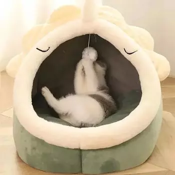 Дом-кровать для кошек с водонепроницаемым ковриком, складной домик-гнездо с полной оберткой для кошек, щенков, теплая флисовая подушка, палатка для домашних животных, уютная пещера в помещении 33x33x30cm