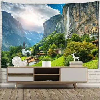 Дом на вершине холма, гобелен, подвесной природный пейзаж, богемный хиппи, эстетическая комната, гостиная, домашний декор 95x70CM