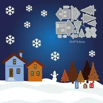 Дом Рождественская елка и снежинки Скрапбукинг металлические трафареты трафареты для DIY альбом декор бумажной карты серебряный