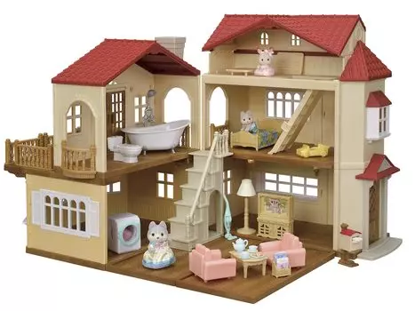 Дом Sylvanian Families Дом с красной крышей Роскошный набор Чердак - секретный сертификат ST Mark Игрушечный кукольный домик для детей от 3 лет Sylvanian Families