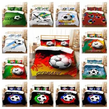 Домашнее постельное белье King пододеяльник с наволочкой Зеленый комплект постельного белья с 3D футбольным принтом Комплекты постельного белья UK Single 135x200cm