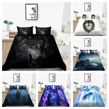 Домашнее постельное белье King, пододеяльники одного размера, постельное белье с 3D принтом волка, комплекты постельного белья из полиэстера Single 135x200cm