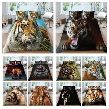 Домашнее постельное белье, наволочка с принтом тигра, пододеяльник из микрофибры, детский комплект постельного белья, пододеяльник для мальчиков, декор для постельного костюма UK Single 135x200cm