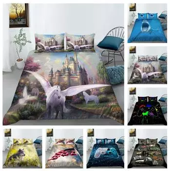 Домашнее постельное белье, односпальная кровать, двуспальная кровать, полноразмерная 3D цифровая печать, наволочка и пододеяльник, 2/3 комплекта, украшение для домашнего постельного белья для спальни UK Single 135x200cm