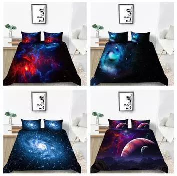 Домашнее постельное белье Пододеяльник Наволочка 2 или 3 предмета комплекта постельного белья с принтом космических звезд Односпальная кровать Двуспальная кровать Полноразмерное моющееся постельное белье DE 100x135cm