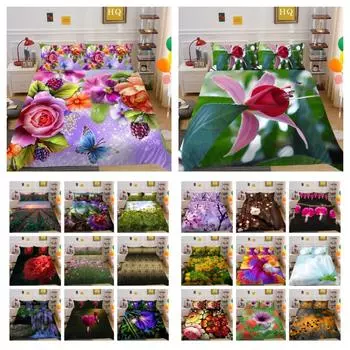 Домашнее постельное белье с 3D цветами и принтом из полиэстера, комплект постельного белья королевского размера, женский высококачественный декор для спальни UK Single 135x200cm