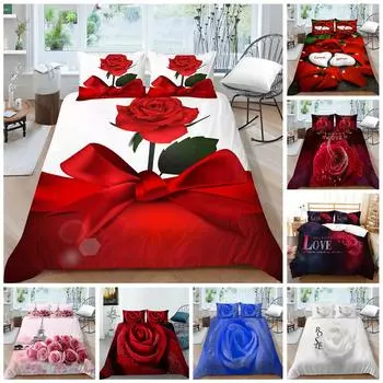 Домашнее постельное белье с 3D узором розы, пуховый пододеяльник, комплект постельного белья, чехол для постельного белья для спальни, наволочка, односпальная/двуспальная кровать, полноразмерное постельное белье Baby 100x135cm