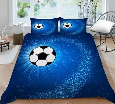 Домашнее постельное белье с 3D футбольным принтом, комплект постельного белья, одеяло, пододеяльник, пододеяльники, наволочка, дышащая мягкая ткань Single 135x200cm