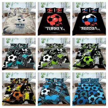 Домашнее постельное белье с 3D футбольным принтом, комплект постельного белья, одеяло, пододеяльник, пододеяльники, 2/3 шт., наволочка, теплая Single 135x200cm